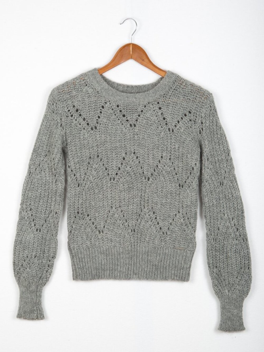 Abercrombie & Fitch Grey Alpaca Wool Blend Pointelle Knit Sweater Women Size S